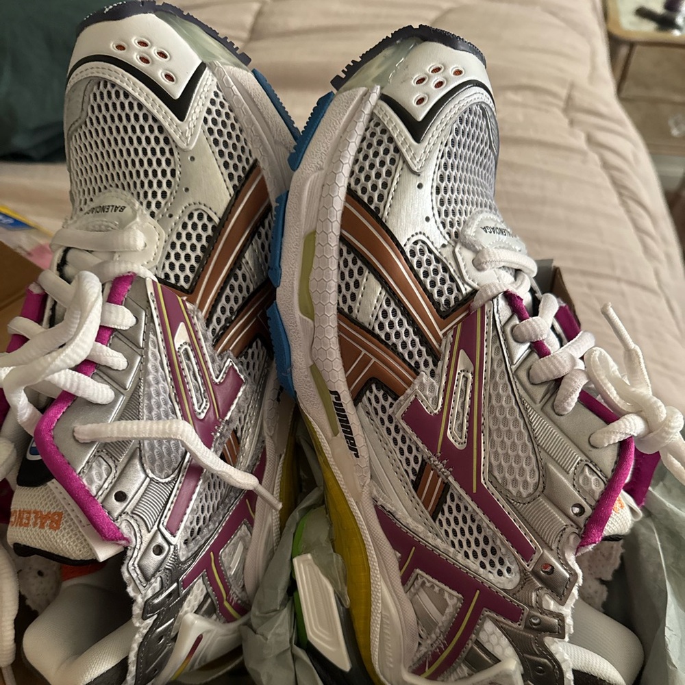 Balenciaga White and Multicolor Mesh Sneakers